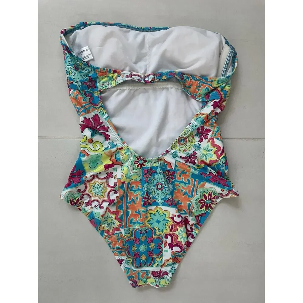 Liz Claiborne Swimsuit One Piece Patchwork Beach Summer FLAW